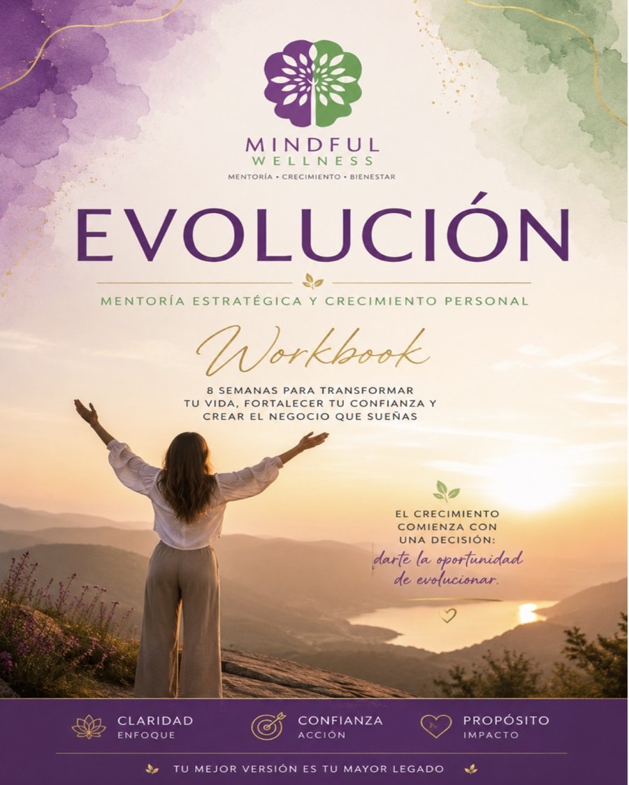 Portada del workbook Evolución: una mujer con los brazos abiertos frente al amanecer